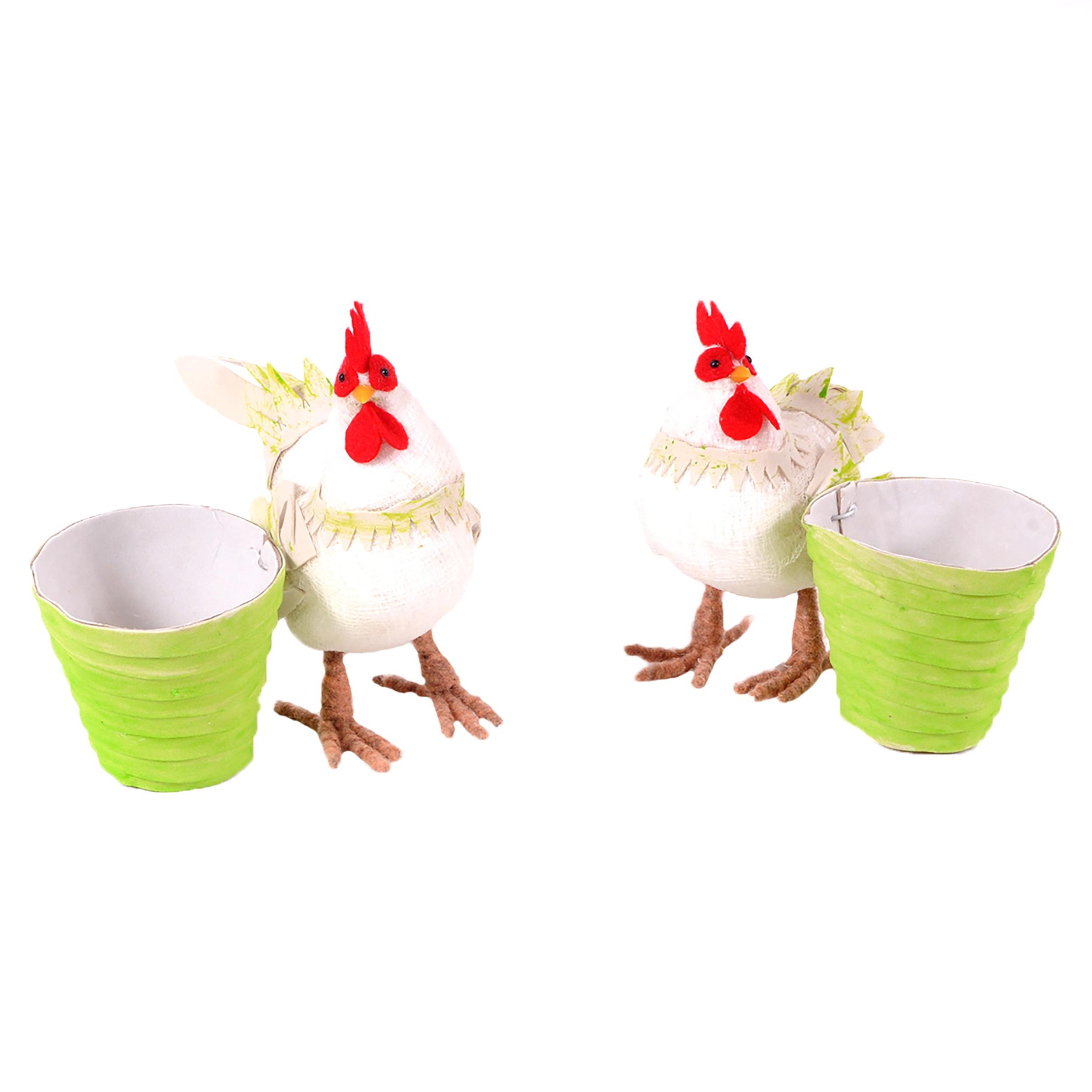 Gallo/Gallina Con Contenitore. Altezza 16 Cm - Pezzi 4 - 16X16X15cm - Colore: Incolore - Bianchi Dino - Soggetti Pasquali, Conigli, Galline, Pecore Ecc