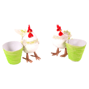 Gallo/Gallina Con Contenitore. Altezza 16 Cm - Pezzi 4 - 16X16X15cm - Colore: Incolore - Bianchi Dino - Soggetti Pasquali, Conigli, Galline, Pecore Ecc