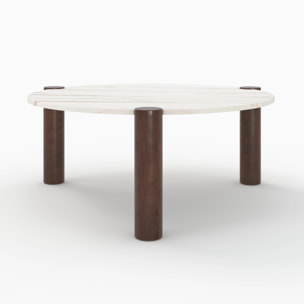 Table basse ronde en marbre et bois de manguier D86 cm - Pauline