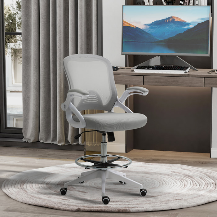 Fauteuil de bureau chaise de bureau assise haute réglable dim. 64L x 60l x 106-126H cm pivotant 360° maille respirante gris