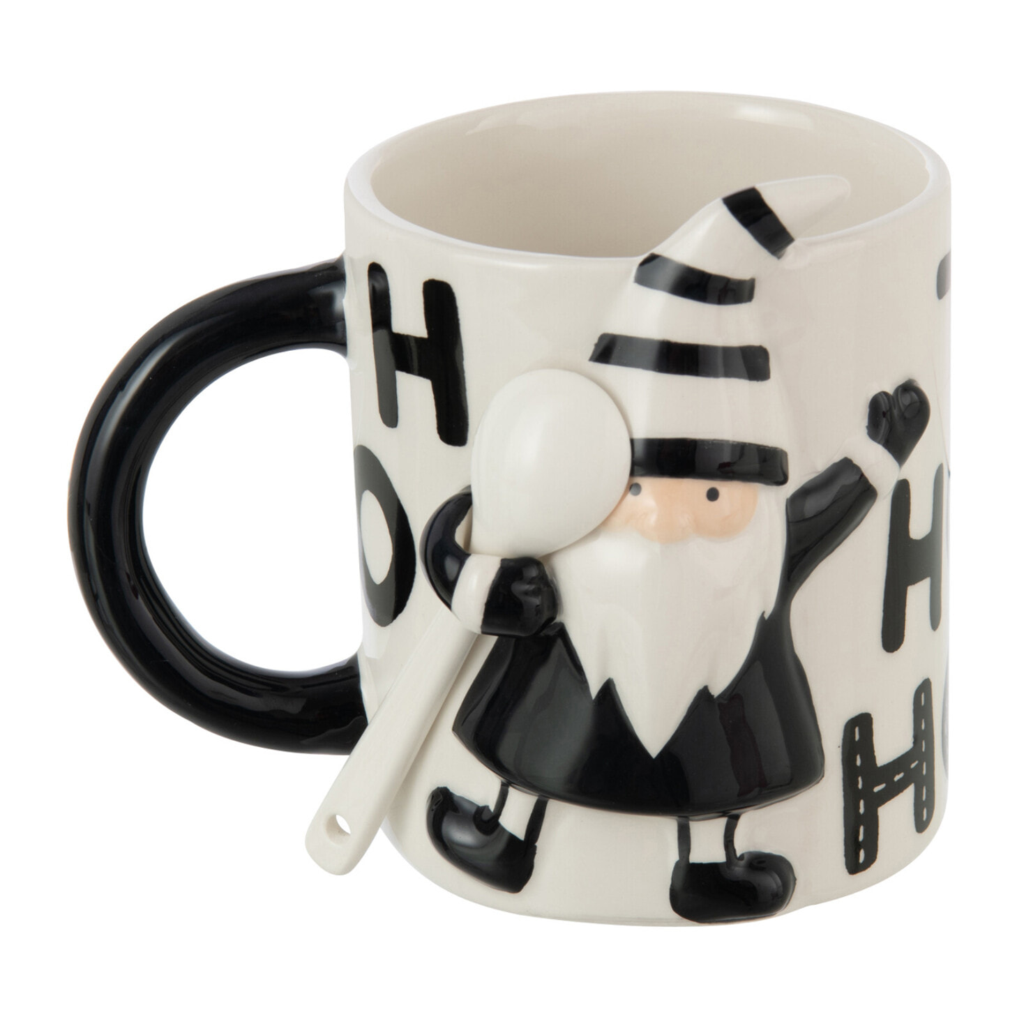 J-Line tasse + cuillière Père Noël Dolomite - céramique - blanc/noir