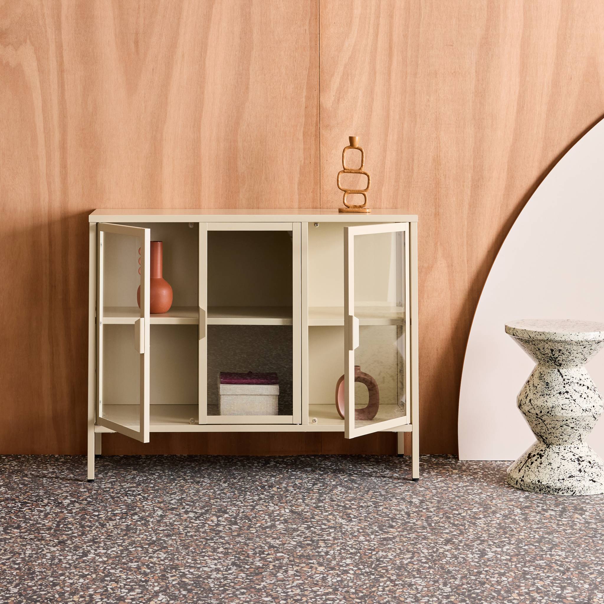 Buffet industriel métal et verre trempé 3 portes 100cm ARKANSAS