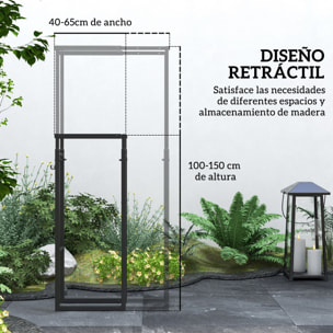 Soporte para Leña Extensible Estante de Leña Metálico Leñero con 4 Ganchos Carga 100 kg para Interior y Exterior 40-65x25x100-150 cm Negro