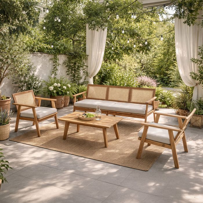 Salon de jardin 5 places en bois d’acacia et cannage HOA