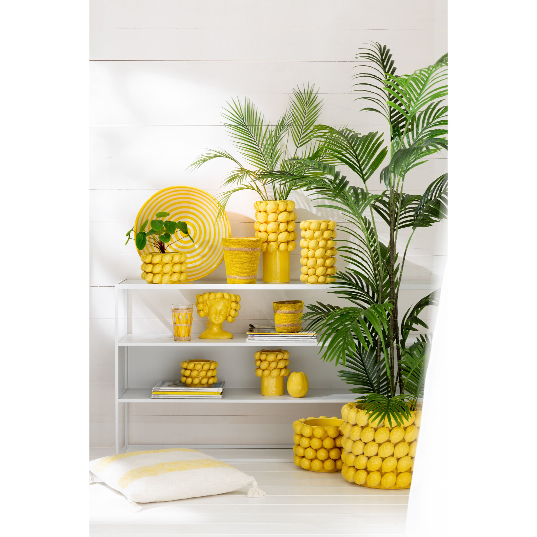 J-Line cache-pot Cordes Rayure - papier - jaune/vert - extra large - 2 pièces - Ø 21.5 cm
