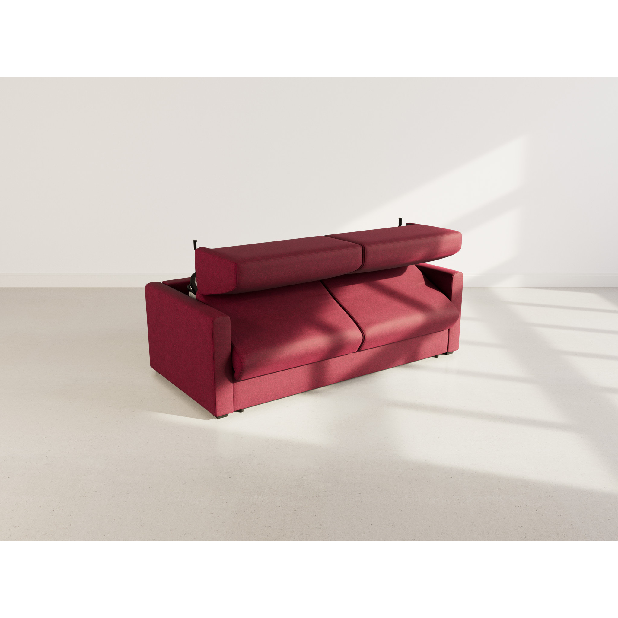 Julia - canapé lit 3 places convertible express couchage quotidien 140 cm matelas 18 cm en tissu - Prune