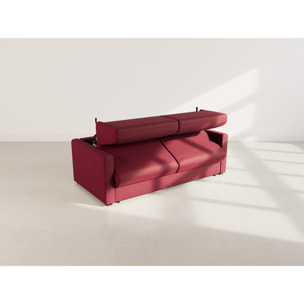 Julia - canapé lit 3 places convertible express couchage quotidien 140 cm matelas 18 cm en tissu - Prune