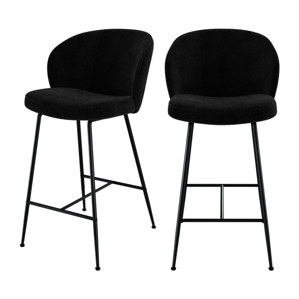 Lot de 2 chaises pour îlot central 66 cm en tissu bouclé noir - Groom
