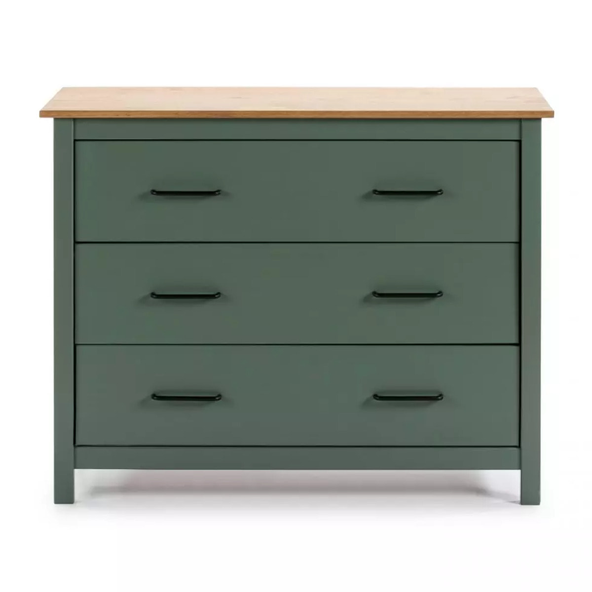 Cómoda de 3 cajones resistente y funcional en green moss y oak 100x80 cm Eira Green Moss - Oak