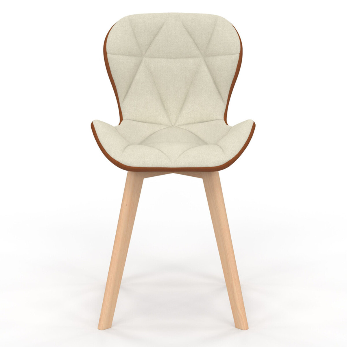 Chaises Gladys en tissu beige et camel et pieds bois - lot de 2