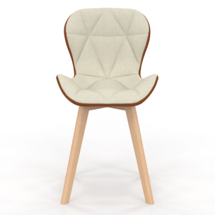 Chaises Gladys en tissu beige et camel et pieds bois - lot de 2