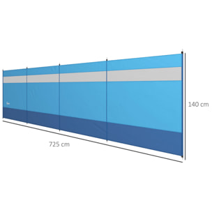 Cortavientos para Camping de 4 Paneles 725x140 cm Paravientos Playa con Panel Superior Transparente Postes de Acero Estacas y Bolsa de Transporte Impermeable para Jardín Playa Azul