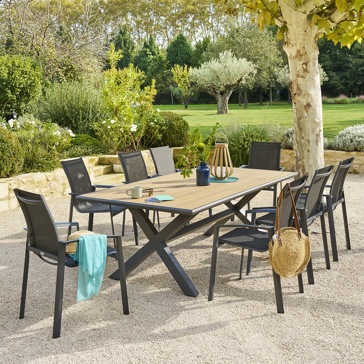 Table de jardin "Axiome" eucalyptus & graphite 8 places