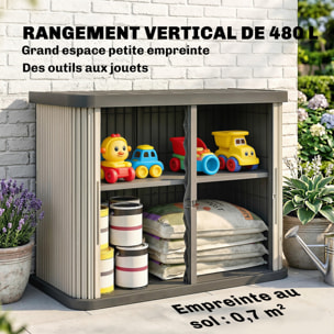 Coffre de jardin 480L 2 portes coulissantes étagère gris crème