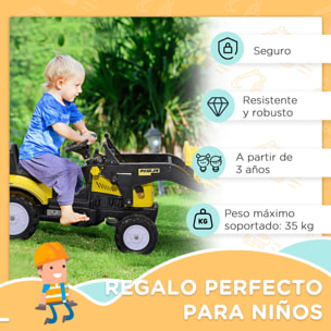 Tractor a Pedales para Niños de 3 Años Excavadora Camión con Pala Delantera Juguete de Montar Coche de Pedales Carga 35 kg 114x41x52 cm Amarillo