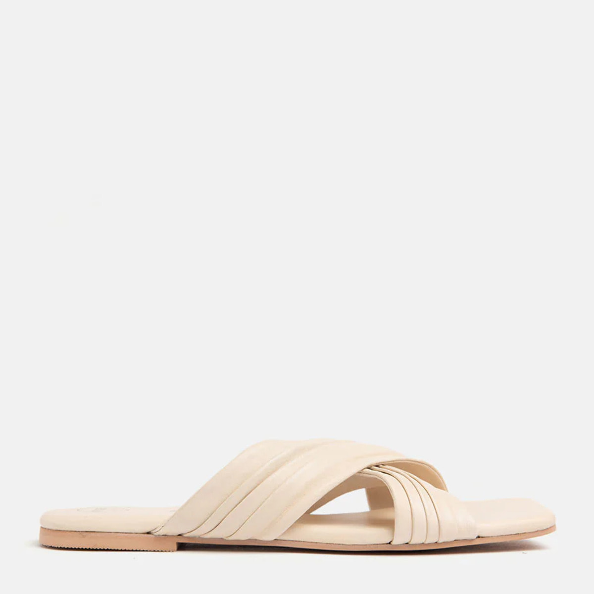 Ciabattina in vera pelle con fasce incrocio - VANIGLIA