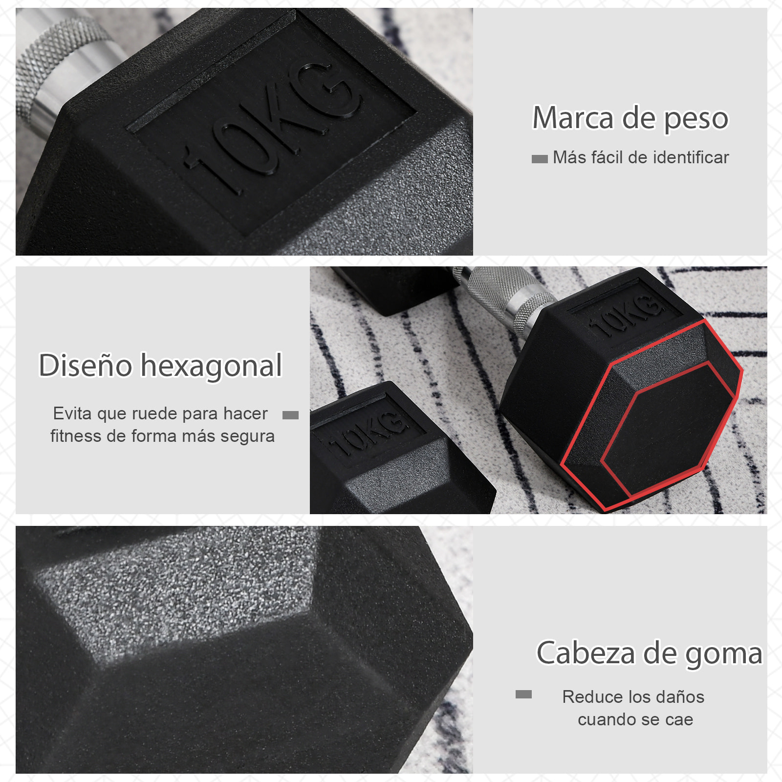 Juego de Mancuernas de 10kg con Barra de Conexión Metálica y Cabeza Hexagonal Juego de Pesas 20kg Total para Entrenamiento en Casa Gimnasio Oficina Negro y Plata