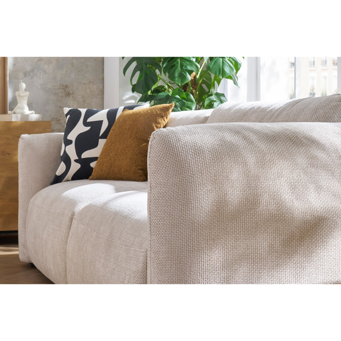 Canapé convertible avec coffre 4 places en tissu velours chenille beige CRUSH