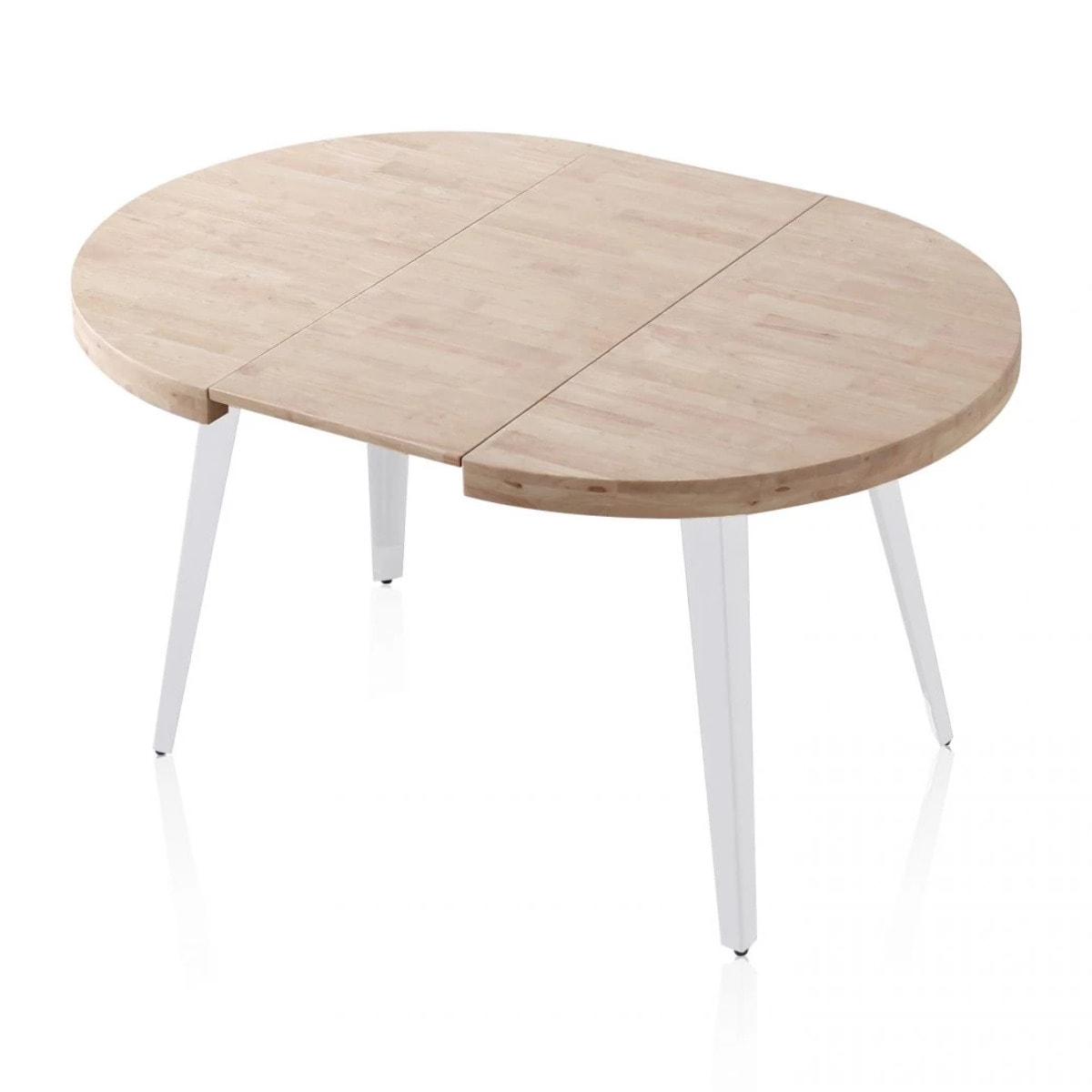 Mesa de comedor redonda extensible en blanco y roble 120-200x120 cm Berg Blanco - Roble