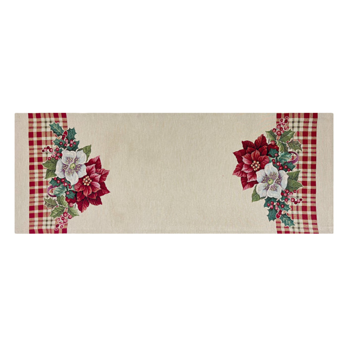 Runner Natalizio Tessuto Gobelin Disegno Stella Natale Tartan 40x100