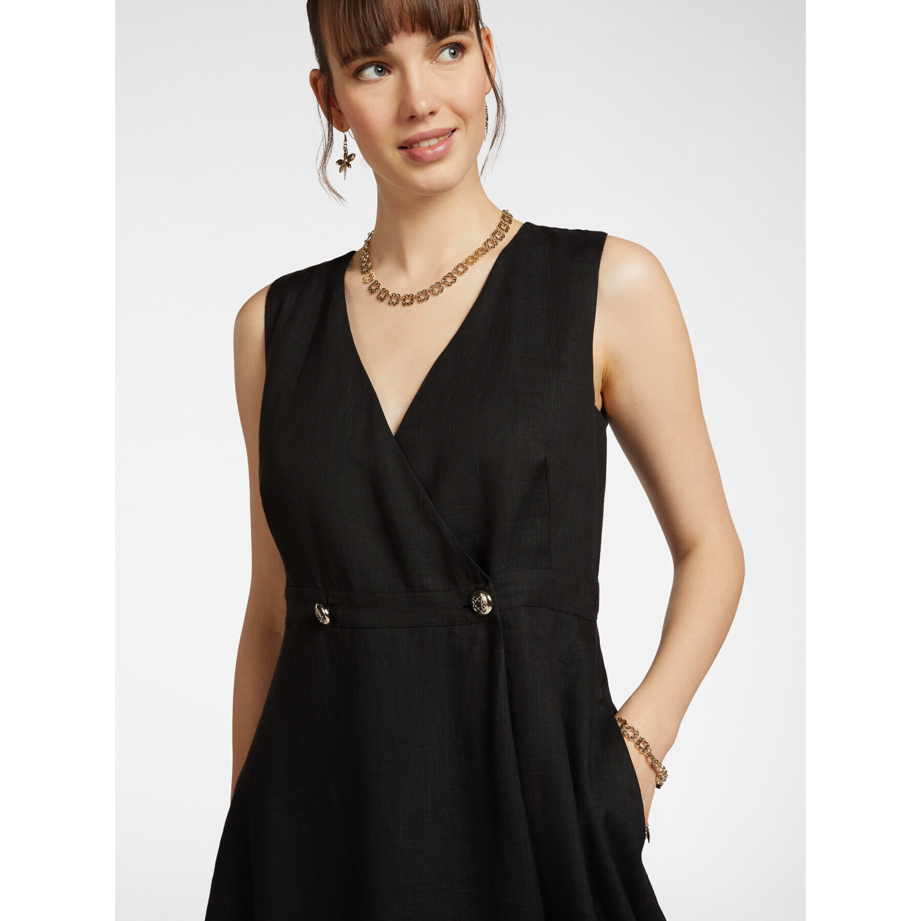 Elena Mirò - Wrap dress in lino - Nero