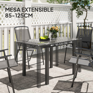 Mesa de Jardín Extensible Mesa de Comedor Exterior Ajustable 85-125 cm con Borde de Aluminio Carga 70 kg Mesa Rectangular para 4-6 Personas para Patio Terraza Gris Oscuro