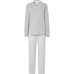 Pijama mujer, vigoré en la parte superior, práctico escote en pico, manga larga y pantalón largom de rayas