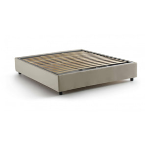 Letto alla francese Attilino, Letto contenitore in tessuto, Apertura frontale, adatto per materasso Cm 140x190, 100% Made in Italy, Beige