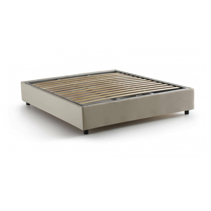 Letto alla francese Attilino, Letto contenitore in tessuto, Apertura frontale, adatto per materasso Cm 140x190, 100% Made in Italy, Beige