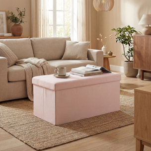 Puff Almacenaje, Banco Almacenaje Plegable, 84 L, 76x38x38 cm, Tapizado en Lino Sintético, Baúl de Almacenamiento, Carga 120 kg, Taburete para Sala de Estar, Dormitorio, Entrada, Rosa
