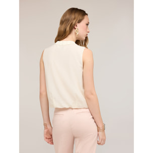 Motivi - Top misto lyocell con bordi in maglia - Bianco
