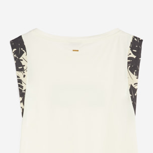 T-shirt donna con maniche in viscosa e grafica tropical