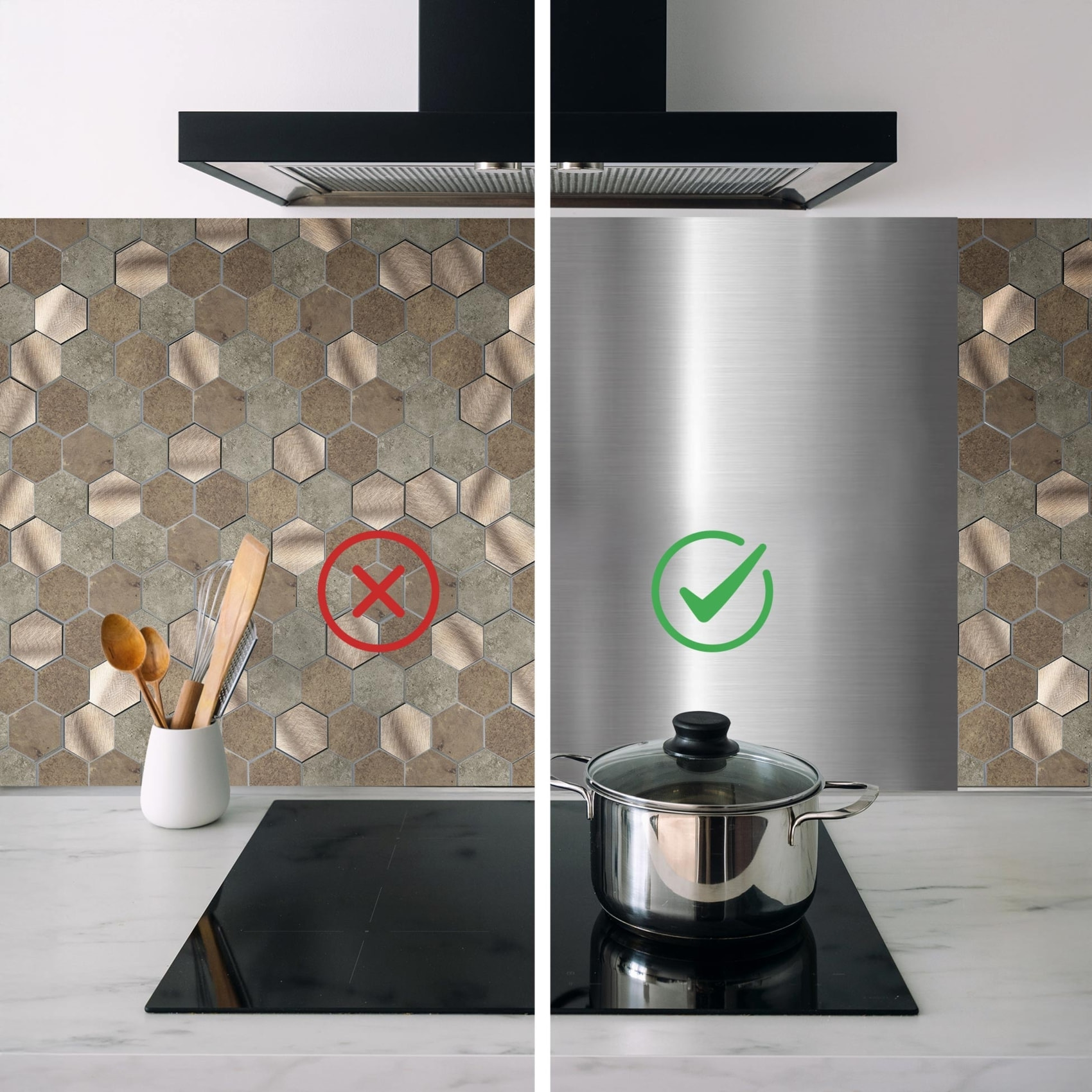 Crédence adhésive murale 3D  - Effet carrelage hexagonal 4 pièces - Gris