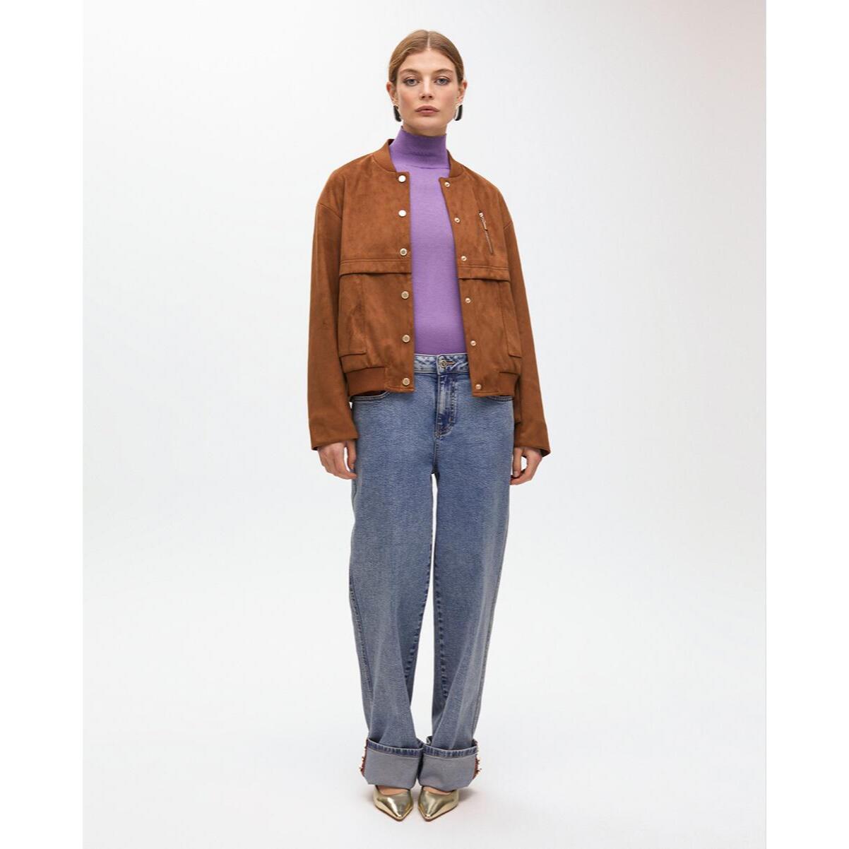 Giacca bomber in camoscio con dettaglio tasche