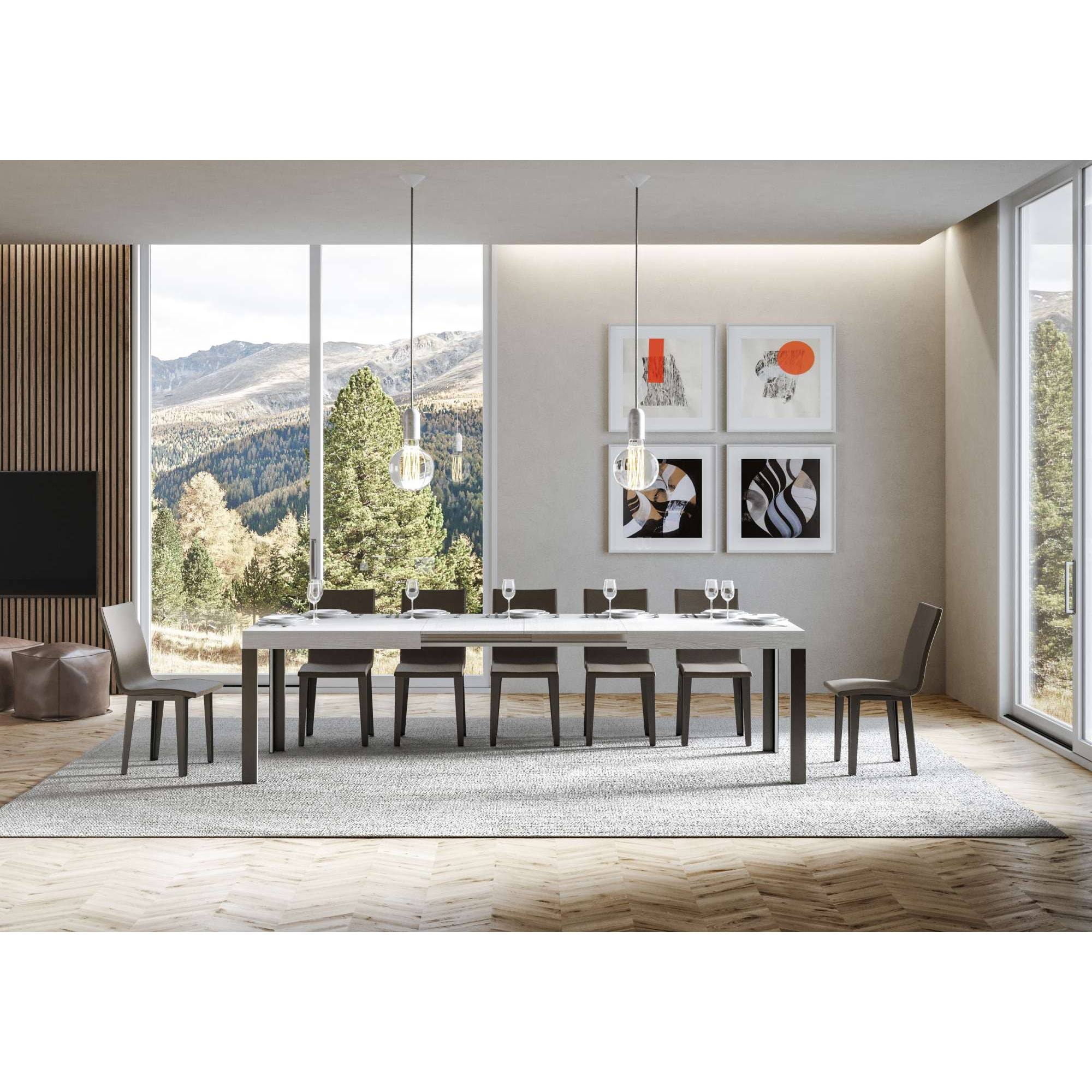 Mesa extensible 90x160/264 cm Linea Fresno Blanco estructura Antracita