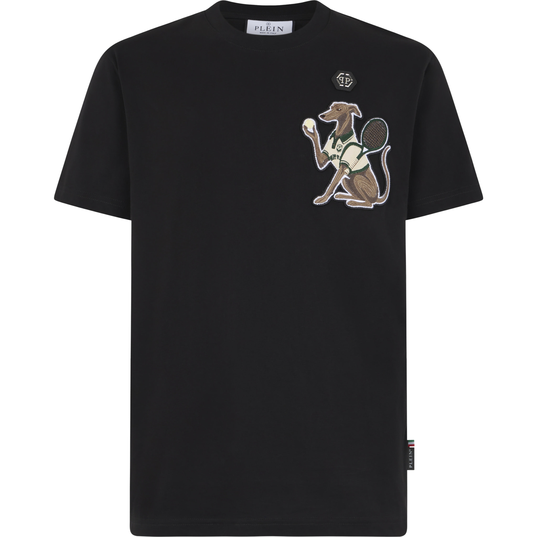 PHILIPP PLEIN Round Neck T-Shirt Tennis Pet Patch