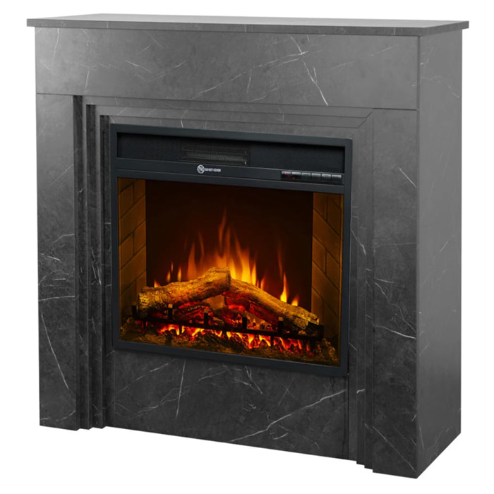 Bellini - Camino Elettrico Da Terra con Effetto Fiamma 96x96x35 cm in Legno Effetto Marmo Nero