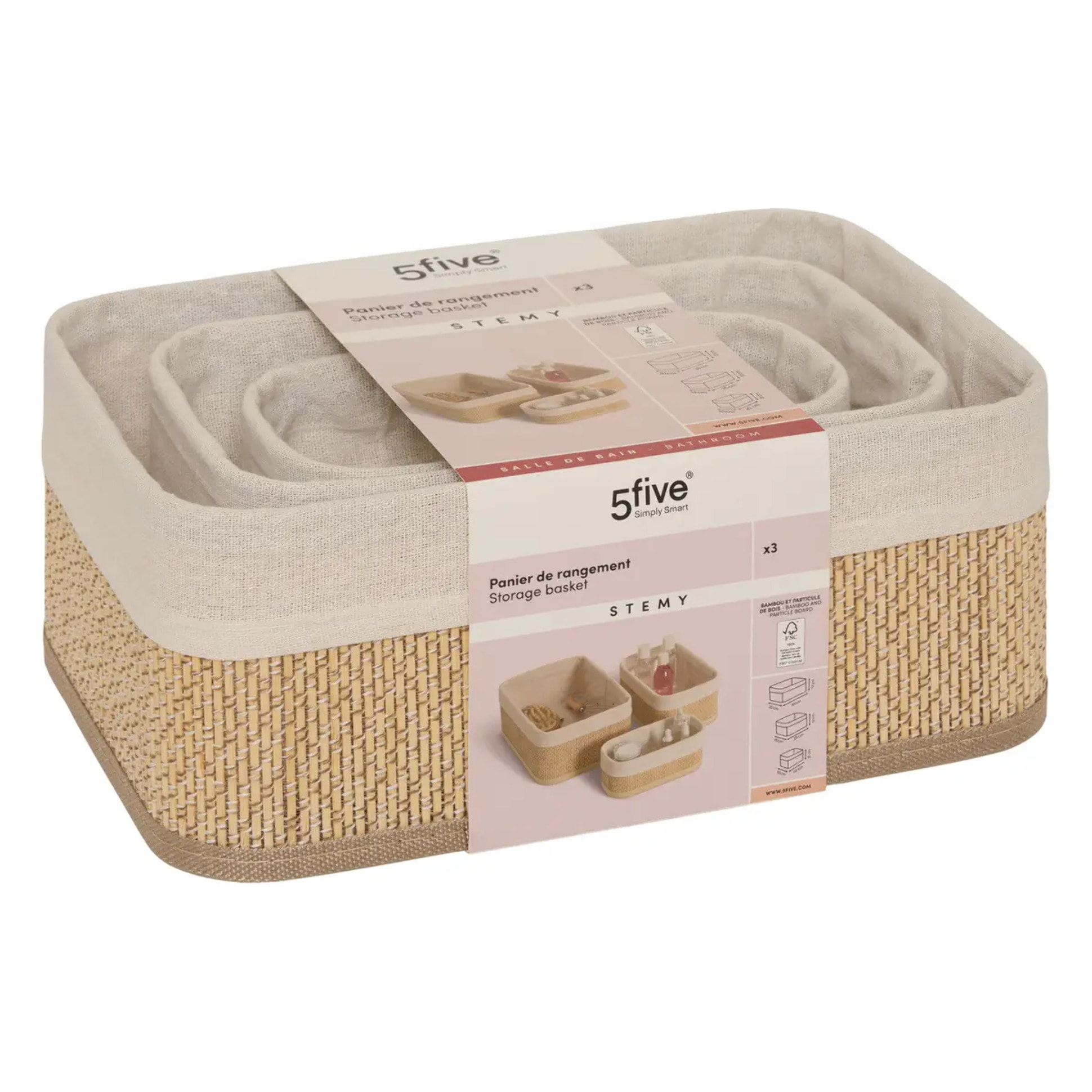Panier Stemy L20/25/30,5cm beige 3 pièces
