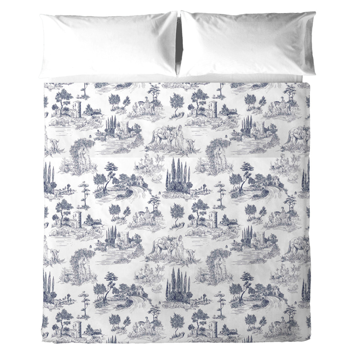 Sábana encimera El Caballo PAISAJE TOILE DE JOUY Azul - 100% algodón -