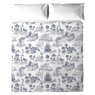 Sábana encimera El Caballo PAISAJE TOILE DE JOUY Azul - 100% algodón -
