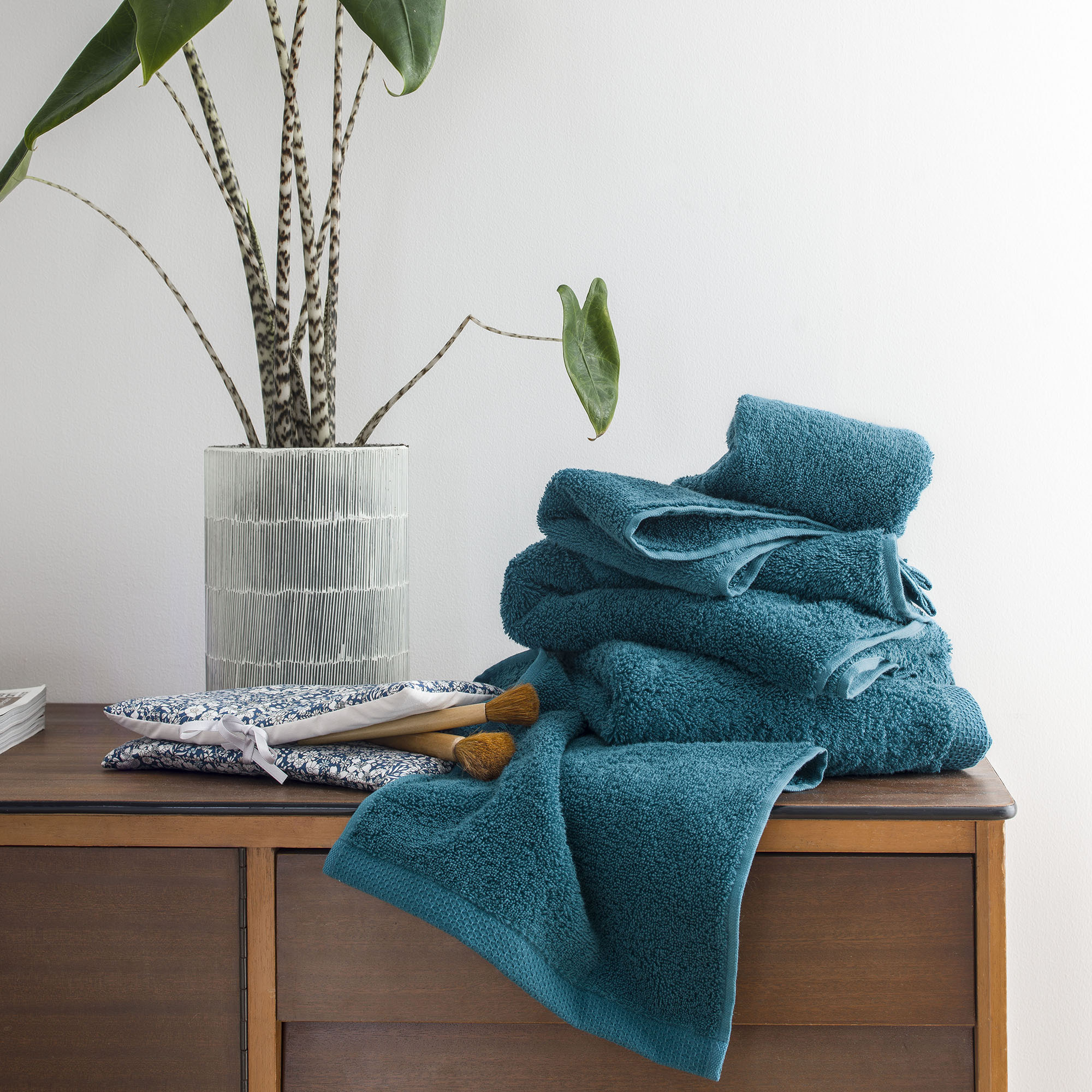 Drap de douche uni en coton, AQUA, Vert Émeraude