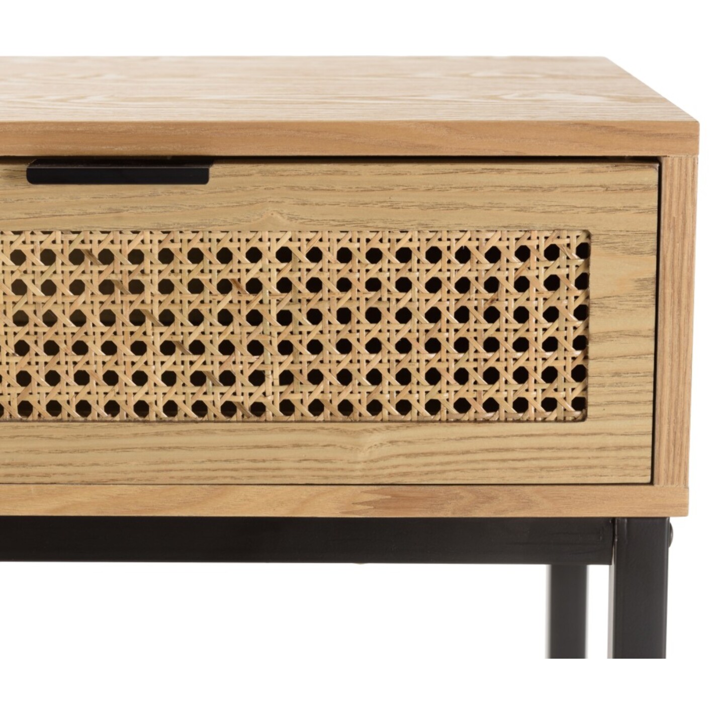 MARCEAU - Console 2 tiroirs cannage naturel pieds métal noir