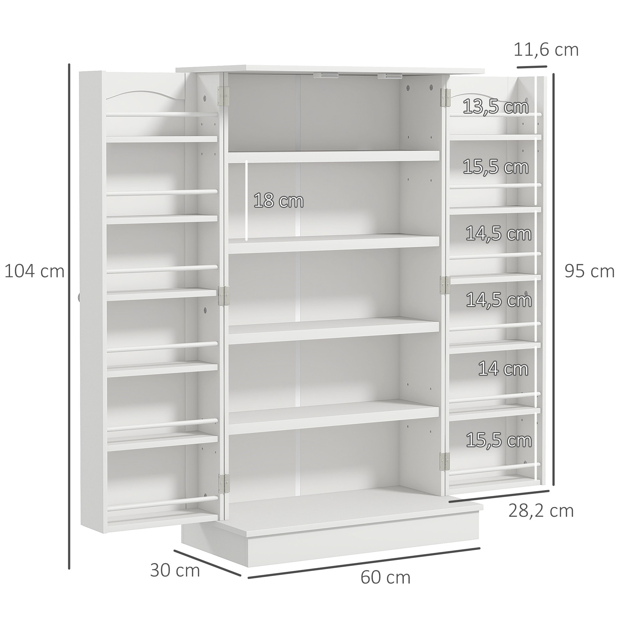 Armoire de cuisine rangement épices 2 portes 4 étagères 12 porte-épices dim. 60 x 30 x 104 cm blanc