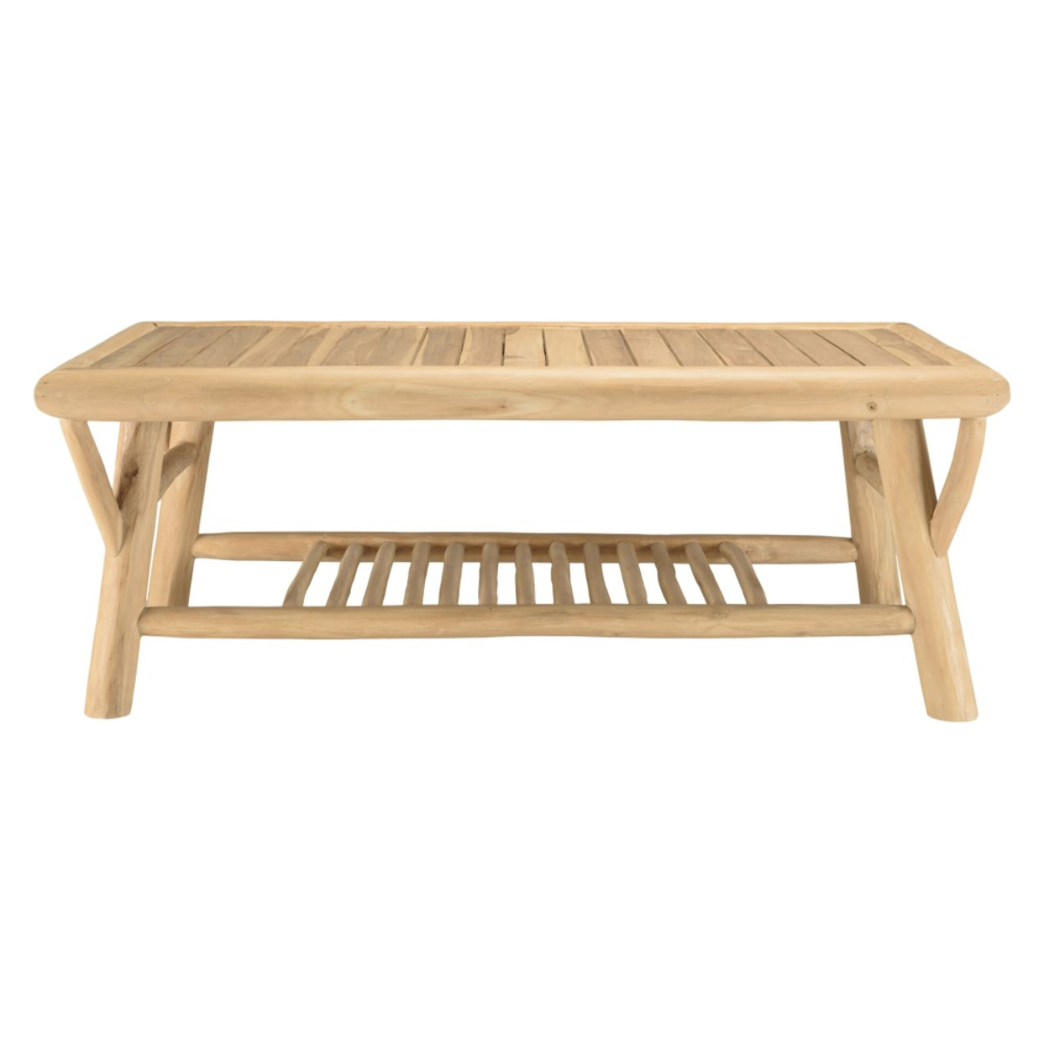 WILL - Table basse rect. en branches de bois de teck double plateau