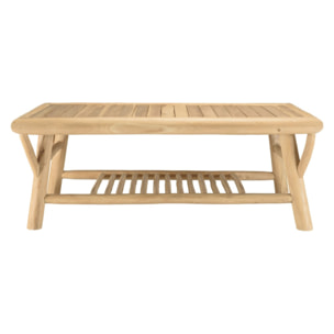 WILL - Table basse rect. en branches de bois de teck double plateau