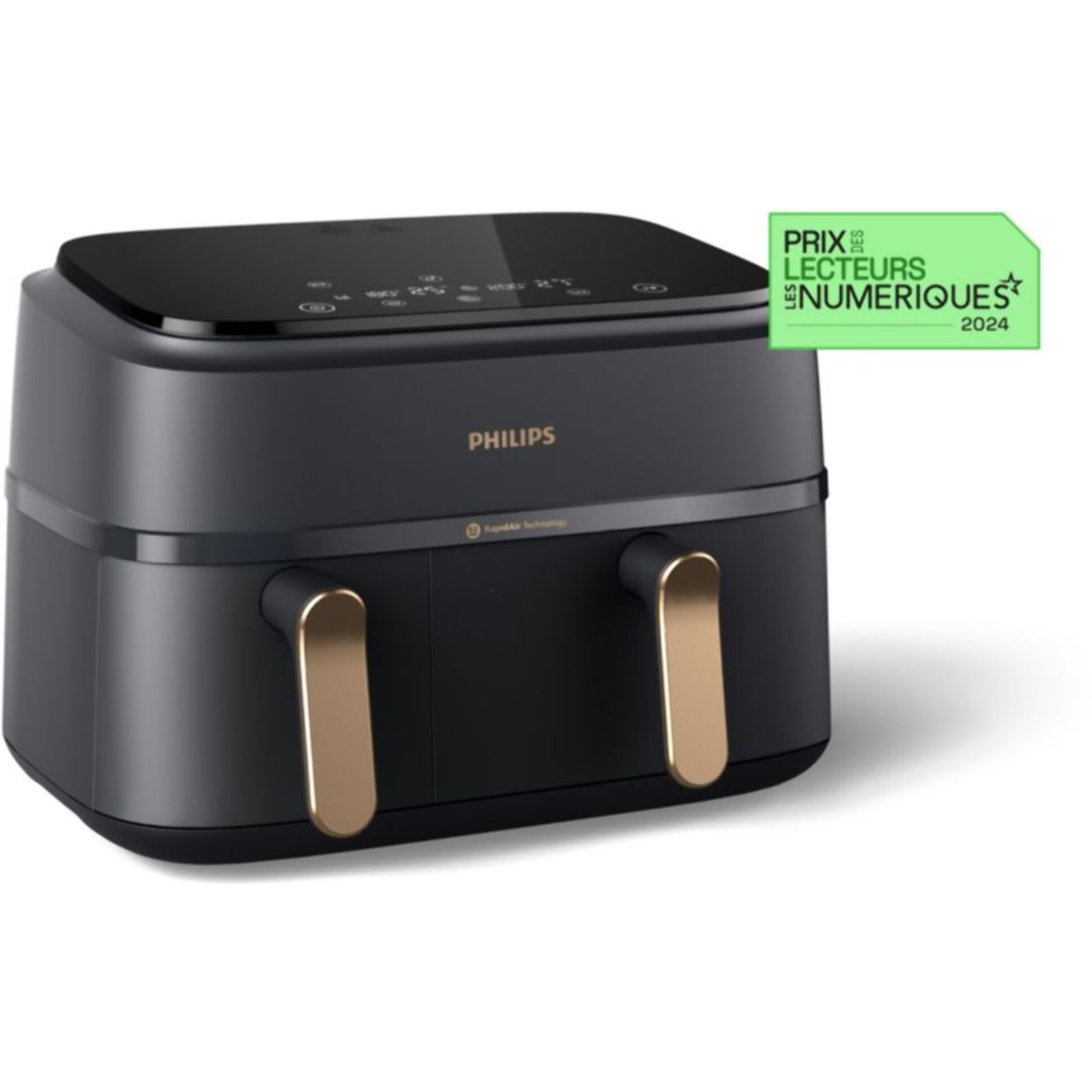 Airfryer PHILIPS NA352/00 Friteuse sans huile double panier Noir/Doré, Série 3000 9L (3+6L)