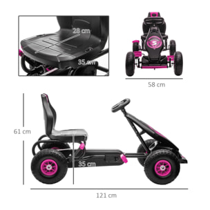 Kart Pedales Coche de Pedales para Niños de 5-12 Años con Asiento Ajustable Neumáticos Inflables Amortiguador y Freno de Mano Carga 50 kg Negro y Rosa