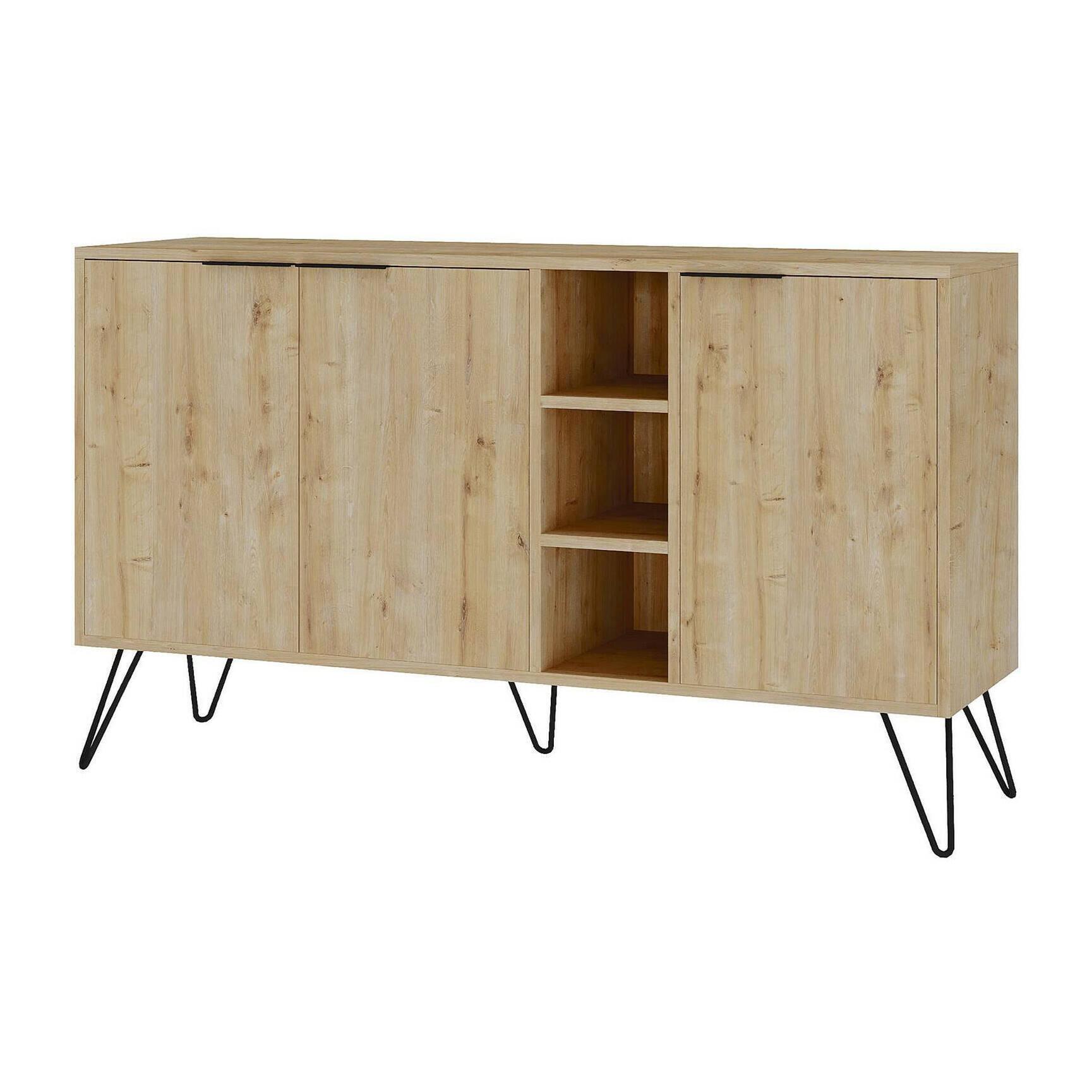 Credenza Dpenz, Buffet da soggiorno, Madia da salotto, Dispensa da cucina, 142x36h83 cm, Quercia