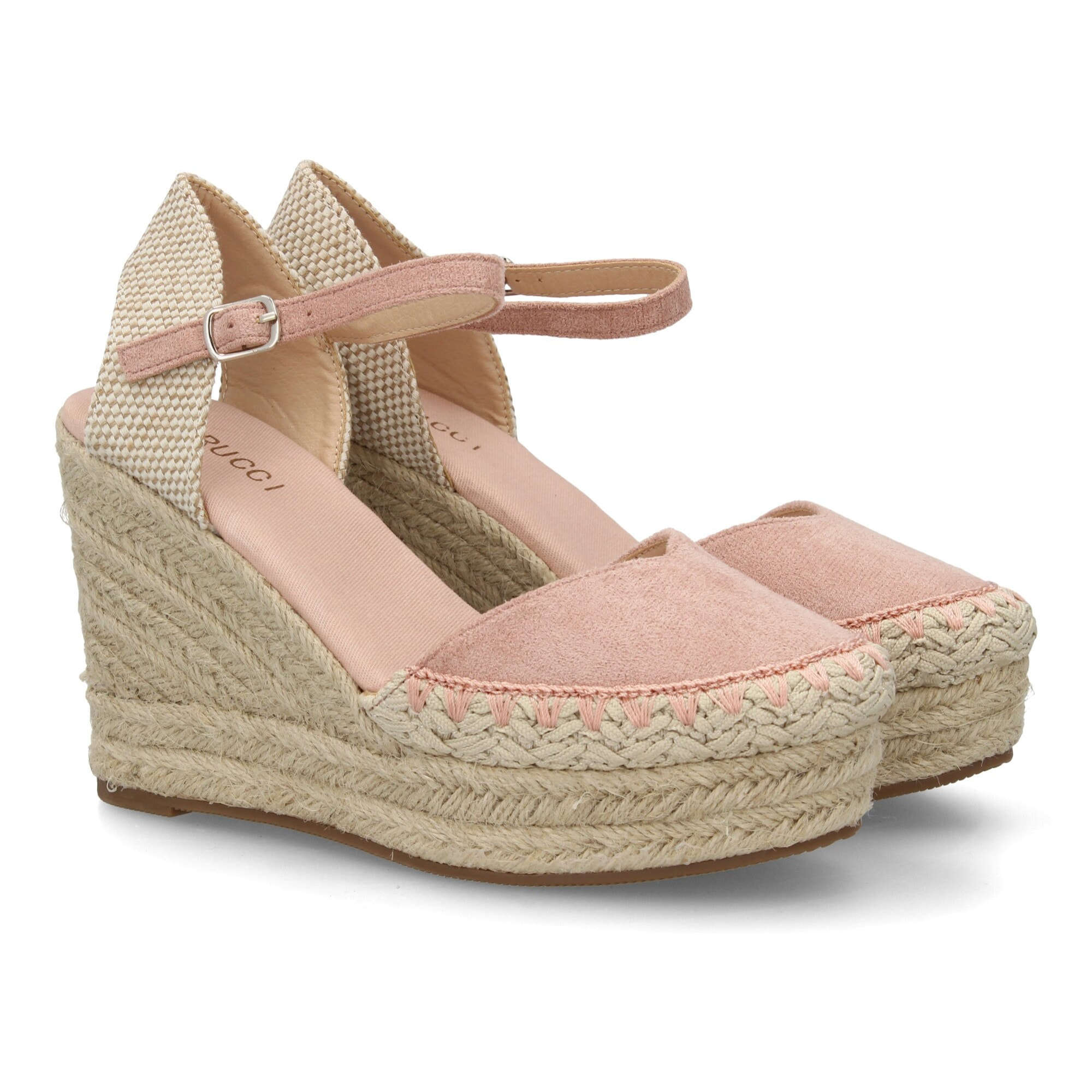 Alpargata de cuña alta de esparto con cierre de hebilla