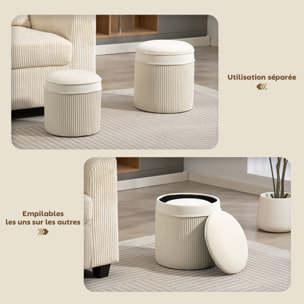 Lot de 2 poufs coffres 2 en 1 velours côtelé crème